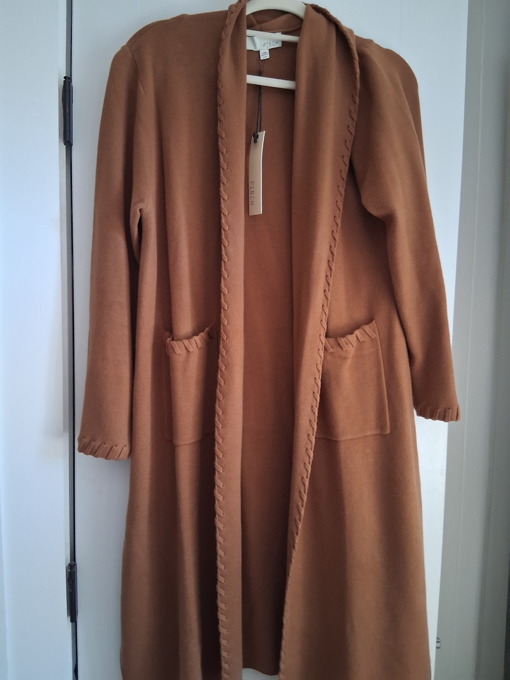 Pinch Camel Open-Front Long Coatigan